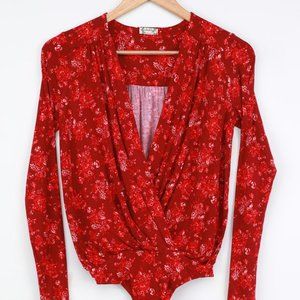 Red Free People Cross Over Bodysuit